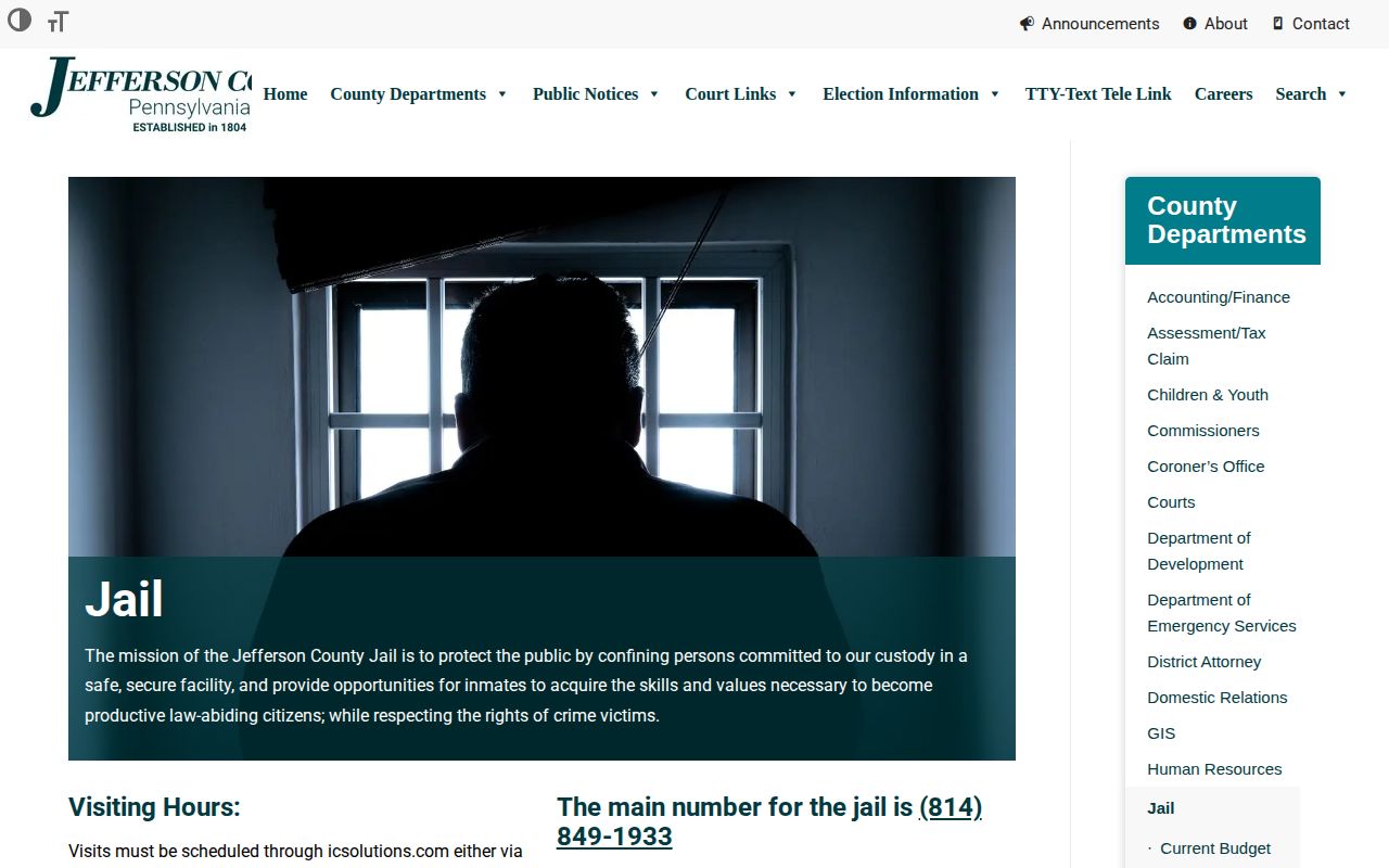 Official Jefferson County Jail release records contact page