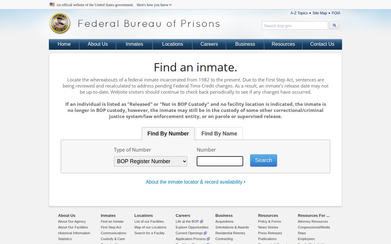 BOP locator for federal Jefferson County inmate release records