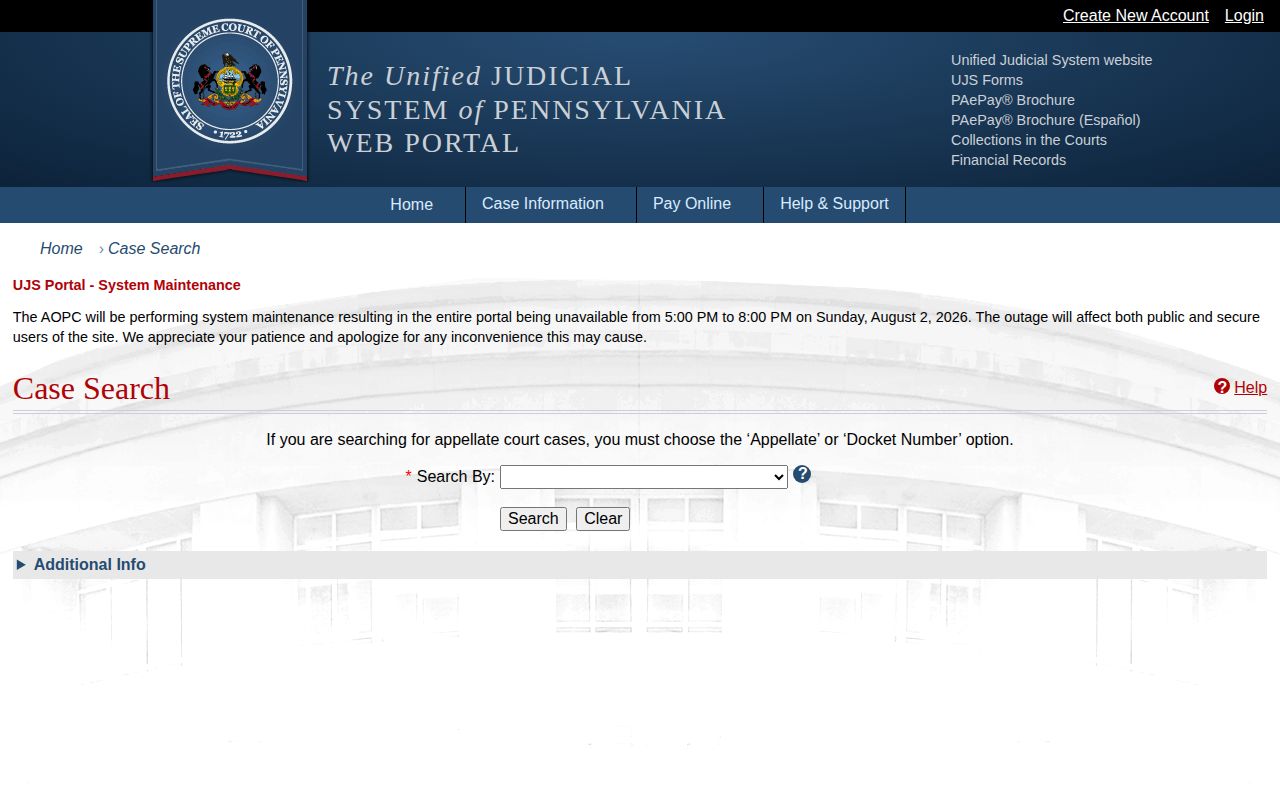 Pennsylvania UJS court record search for Jefferson County release orders